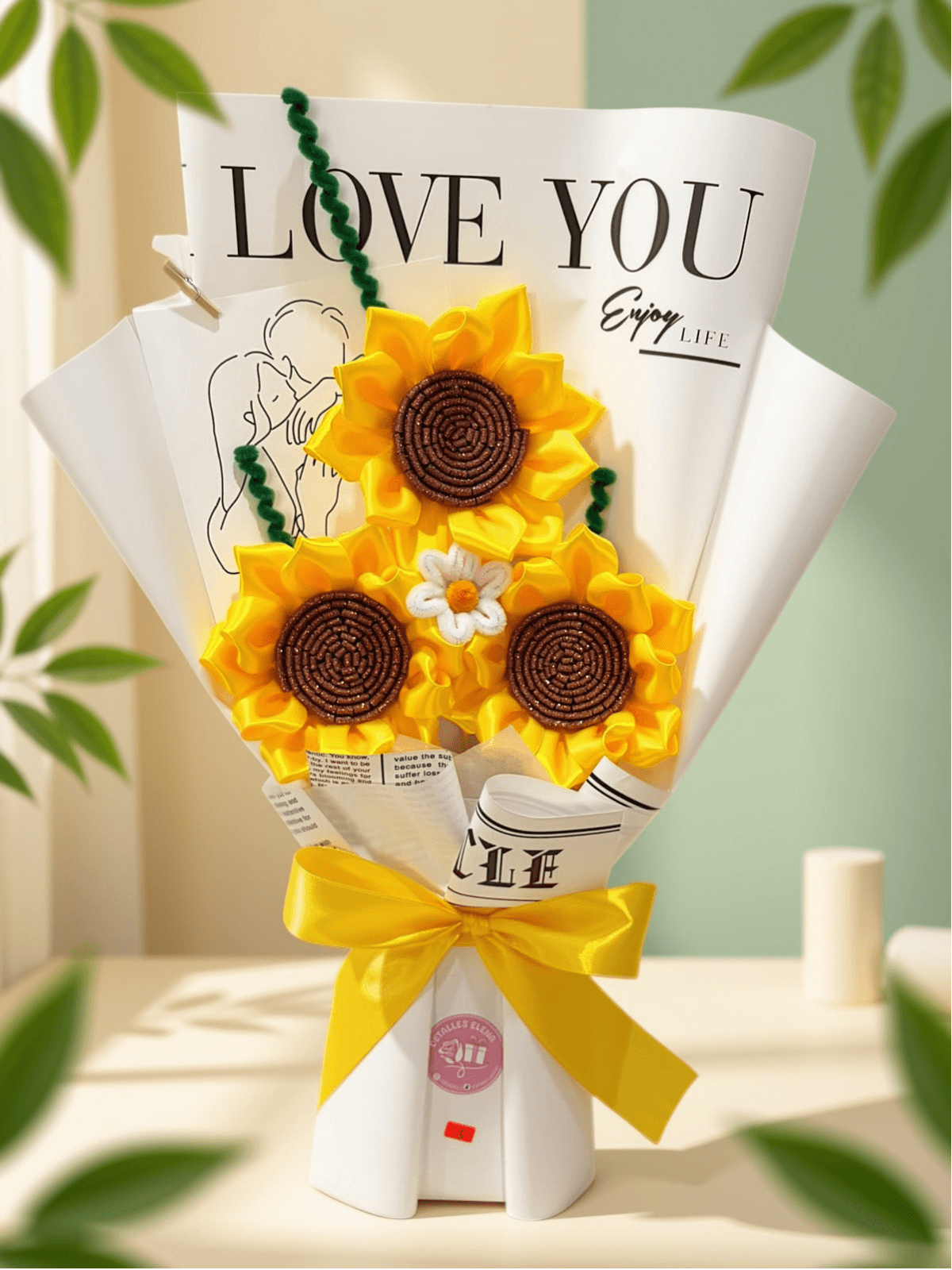 Ramo abanico L con 3 girasoles