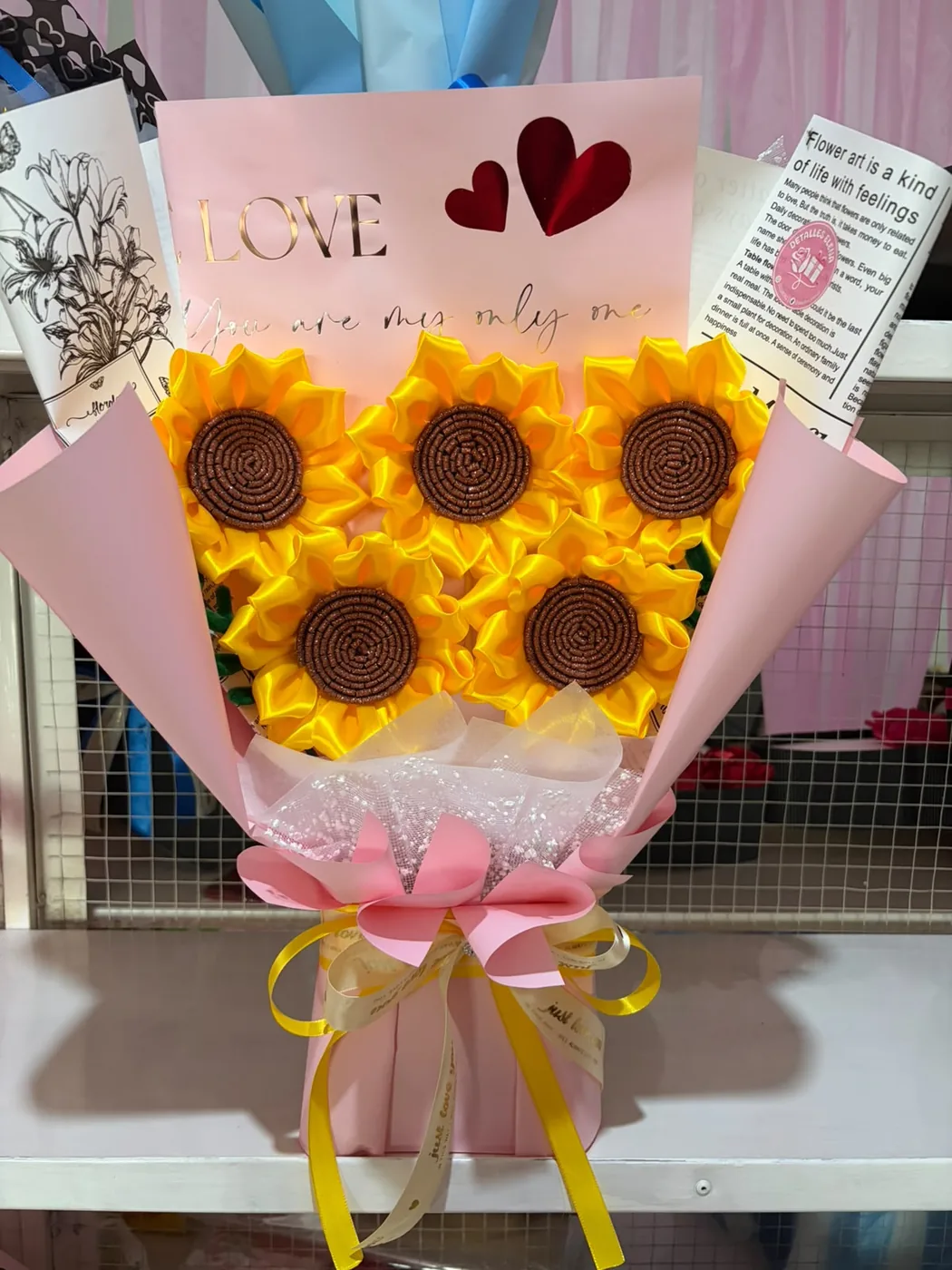 Ramo abanico XL jumbo con 5 girasoles