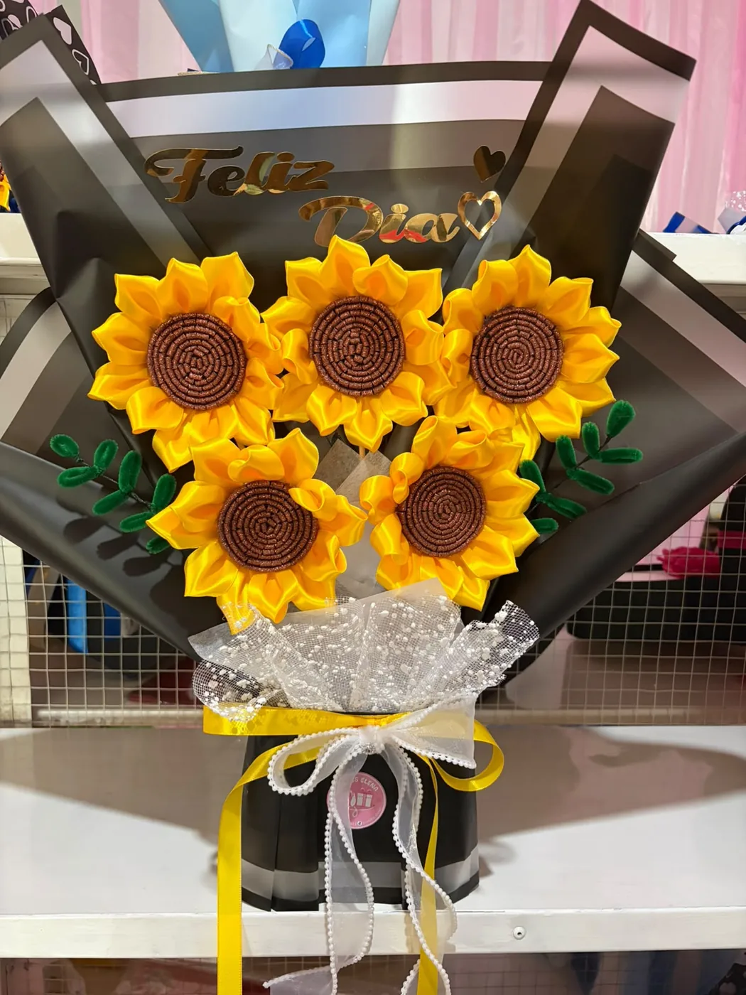 Ramo abanico XL jumbo con 5 girasoles